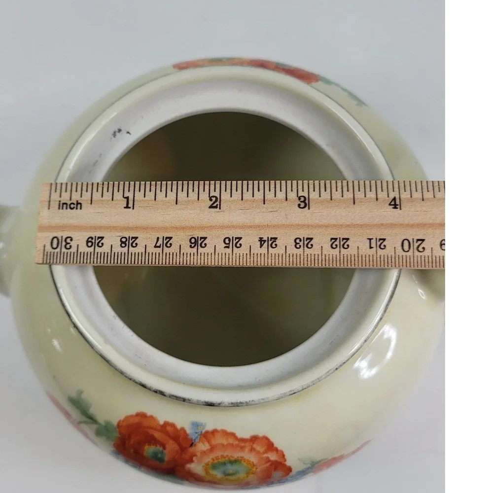 Vintage 1930s Hall China Poppy Teapot Cream Orange Flowers Platinum Trim USA